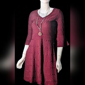 Elegant Burgundy Knit Dress with Necklace